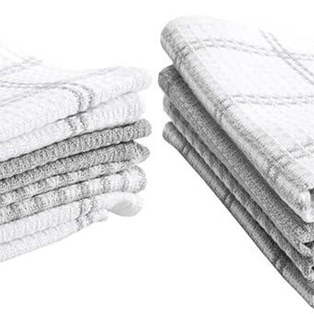T-Fal Premium Waffle Dish Cloths: Highly Absorbent, Super Soft Long Lasting - 100% Cotton, 12"x13" Flat Waffle Dish Towel for Cleaning & Drying Dishes, Grey,(Pack of 8)