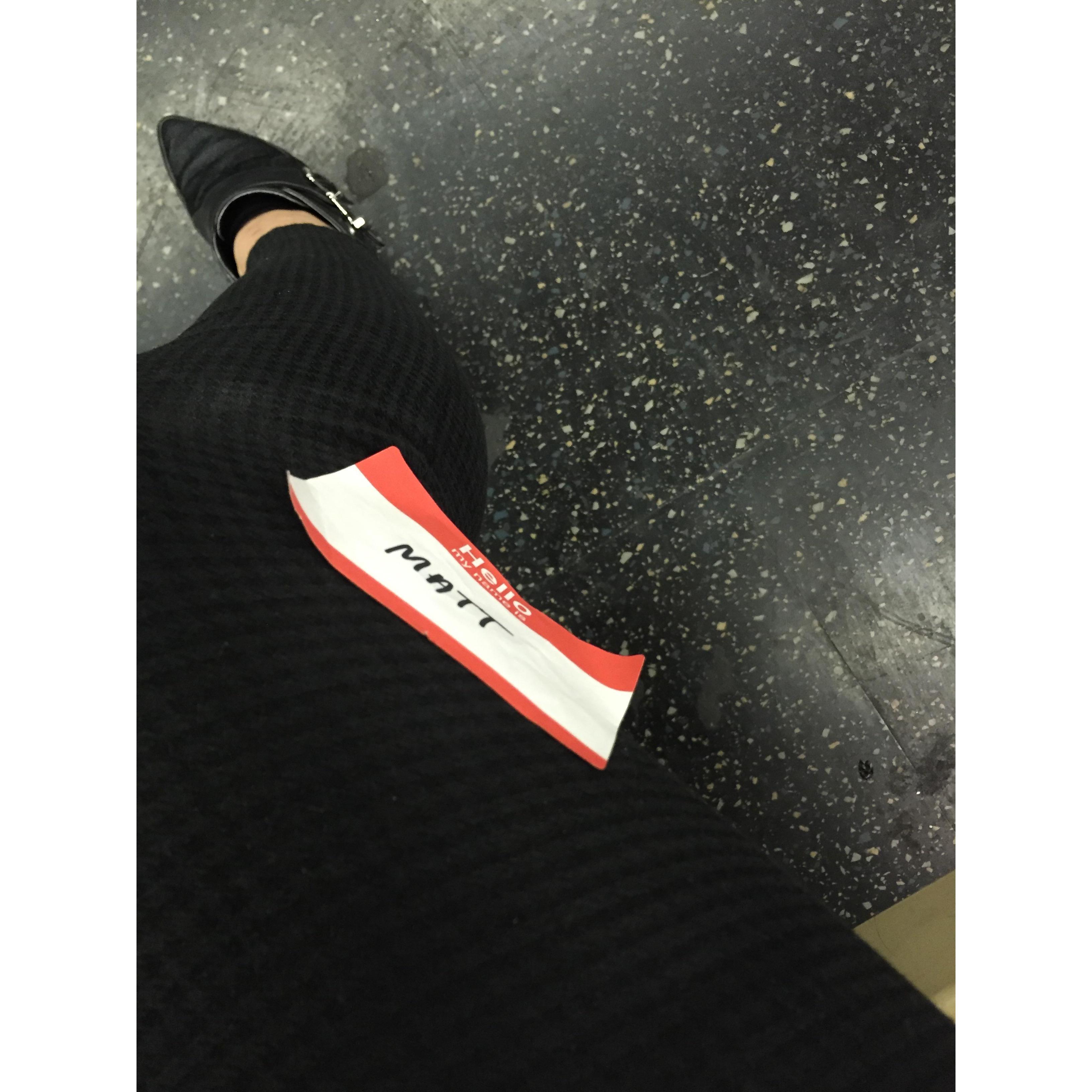 The sticker that started it all. We both volunteered at church the following Sunday and Matt's Volunteer sticker somehow made it onto the subway w me. I messaged him and we have never stopped since