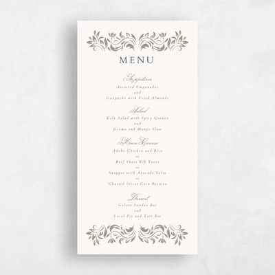 Light Khaki, Green Wedding Menu - Palais