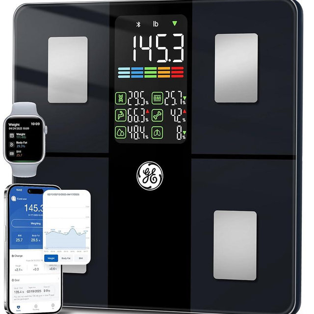 GE Smart Scale for Body Weight: Body Fat Scales Bathroom with BMI Muscle Mass 14 Body Composition Metrics with Large Display Accurate Bluetooth Weighing Machine with App 400 lbs
