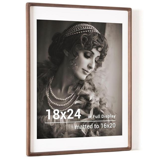 18 x 24 Poster Frame, USA-Sourced Walnut Wood Picture Frame with HD Tempered Glass, Handcrafted Rounded Corner 18x24 Wooden Frames Matted to 16x20 Photos, Horizontal or Vertical Wall Display