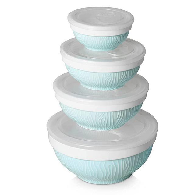 DOWAN Ceramic Bowls with Lids, Serving Bowls with Lids, Mixing Bowls with Lids Set, Mason Salad Bowls for Family, Kitchen, Party or Display, 64/32/24/12 Ounce, Set of 4, Turquoise