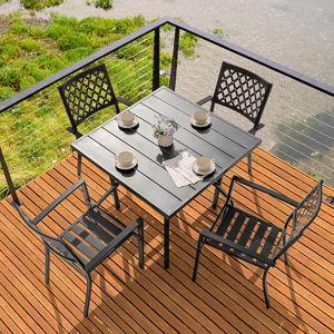 Nuu Garden 5 -Piece Black Patio Dining Set Iron Square Table with 4 Stackable Stationary Chairs