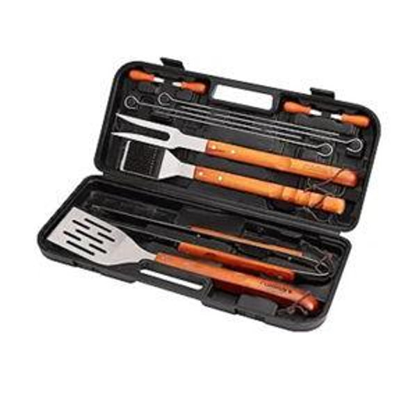 Cuisinart 13-Piece Wooden Grill Tool Set, BBQ Accessories and Grill Tools, Durable Stainless-Steel Utensils with Recycled Plastic Case, Spatula, Tongs, Cleaning Brush & More, Grilling Gifts for Men