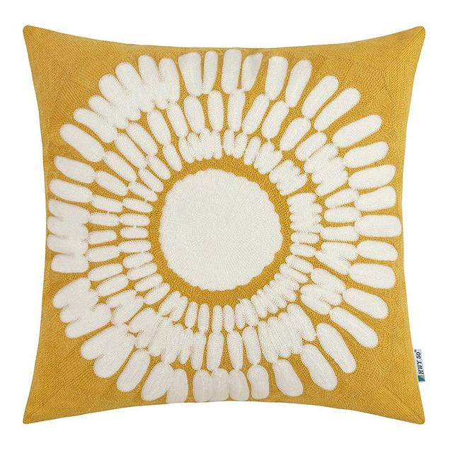 HWY 50 Yellow Embroidered Decorative Throw Pillow Covers Cushion Cases for Couch Sofa Living Room Floral 18 x 18 inch 1 Piece Big Sunflower Accent Decor