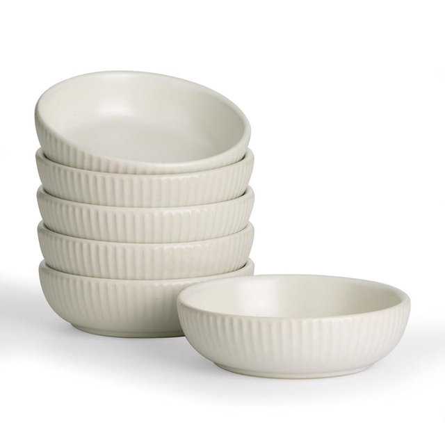 famiware Starlight Soy Sauce Dish Ceramic Dipping Bowls Set of 6, 3 oz Individual Dip Sauce Cups/Bowls/Dishes/Plates, Small Serving Bowl for Side Dishes, Dessert, Ice Cream, Condiment, Matte White