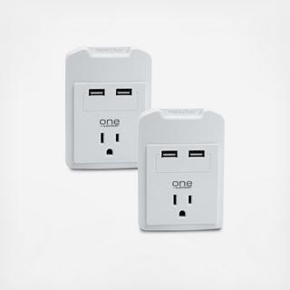 1 Outlet Travel Wall Tap Surge Protector, Set of 2