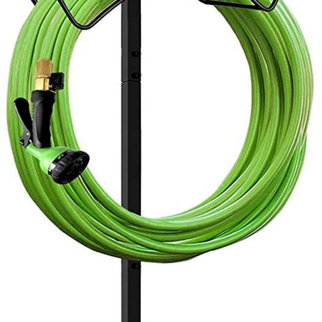 Garbuildman Garden Hose Holder Stand- Outdoor Water Pipe Metal Reel Rack, Shiny Black