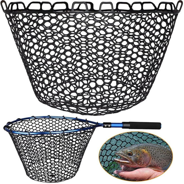 Dovesun Rubber Fishing Net Replacement Netting Without Handle Clear Black Fishing Nets for Fish Fly Fish Landing Net Bag for Freshwater Saltwater Foldable Trout Net Rubber Mesh 5 Sizes White Black Red