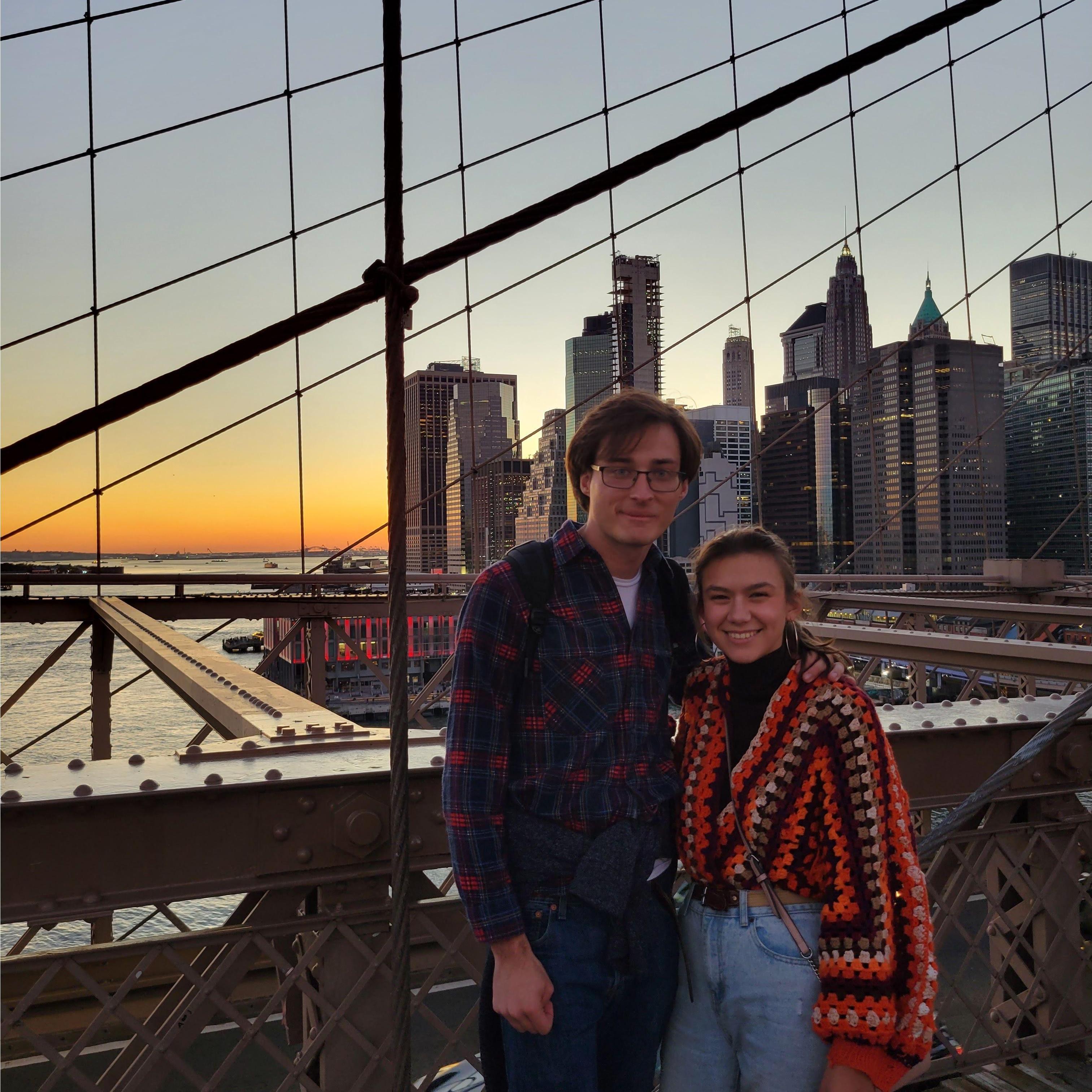 Wearing funky sweaters on the Brooklyn Bridge, Oct 29th, 2022