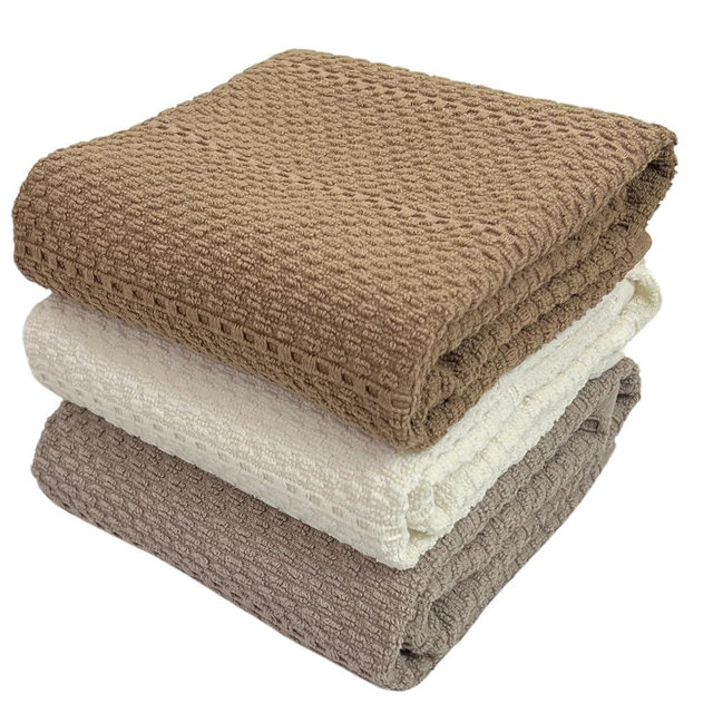 Beige White Brown Taupe Kitchen Hand Dish Towels: Oversized 28" x 18",100% Cotton Cloth Soft Cleaning Drying Absorbent Textured Design, Set of 3 Multipurpose for Everyday Use (Neutral Collection)
