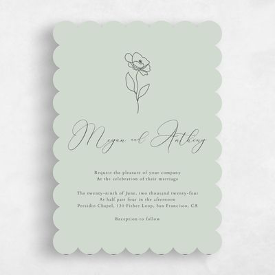 Green Scalloped Wedding Invitation - Belencito Portrait