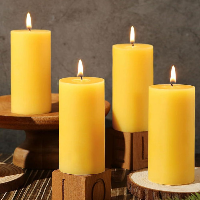 Natural Beeswax Pillar Candles,140 Hours Long Burning Pure Beeswax Candles Bulk,Unscented Bees Wax Candles for Home,Prayer,Dripless Smokeless Organic 100% Beeswax Candles 2x4in-4pack
