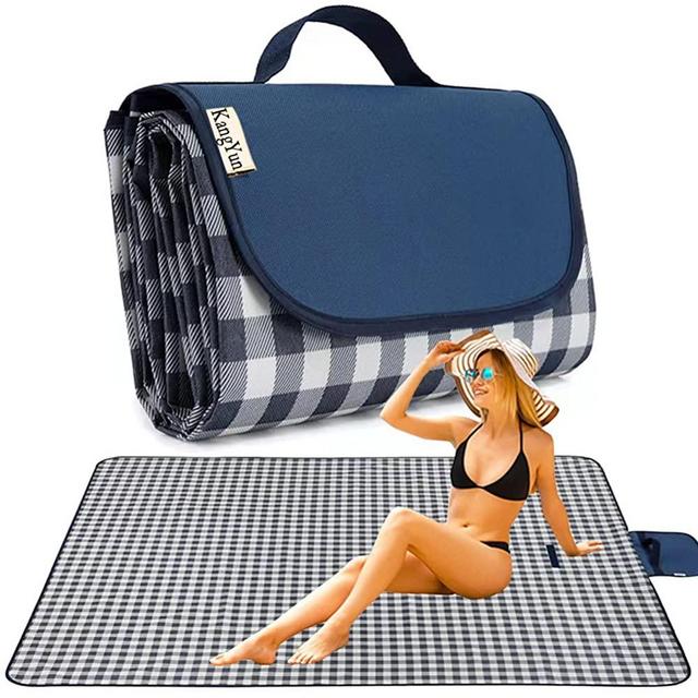 K Y KANGYUN Outdoor Picnic Blanket, Extra Large Beach Blanket, Foldable Lightweight Waterproof Sand Mat, Picnic Blanket 80" x 60" for Beach Camping Hiking Park Patio (Dark Blue, 80x80 inch)