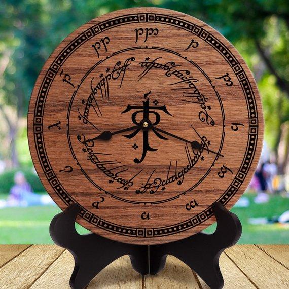 Wall Clock - Tengwar Alphabet - Lord of the Rings Font - The One Ring Circle Inscription - JRR Tolkien - The Hobbit - Custom Gift