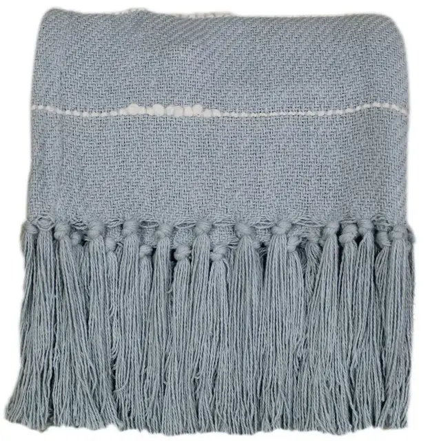EverHome Fringe Stripe Throw Blanket in Ether