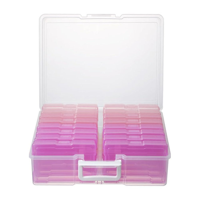 novelinks Photos Organizer 4" x 6" Photo Storage Box with Handle - 16 Inner Photo Cases Photo Box Storage Picture Organizers and Storage (Pink Gradient)