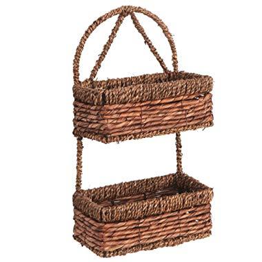 MyGift Hand-Woven Seagrass 14-Inch Wall Hanging 2-Tier Storage Basket, Brown