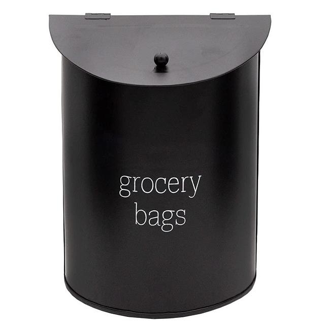 AuldHome Enamelware Grocery Bag Holder (Black); Wall-Mounted Modern Farmhouse Style Plastic Bag Dispenser for Kitchen or Laundry Room