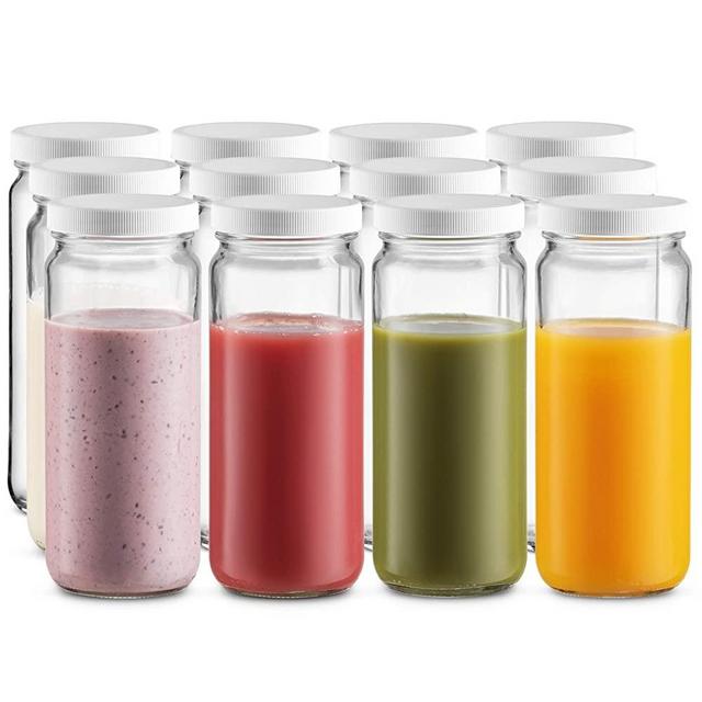 Travel Glass Drinking Bottle Mason Jar 16 Ounce [12-Pack] Plastic Airtight Lids, Reusable Glass Water Bottle for Juicing, Smoothies, Kombucha, Tea, Milk Bottles, Homemade Beverages Bottle,