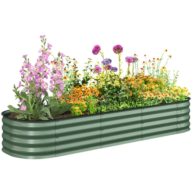 Outsunny Galvanized Raised Garden Bed Kit, Metal Planter Box with Safety Edging, 76.75" x 24.5" x 11.75", Green