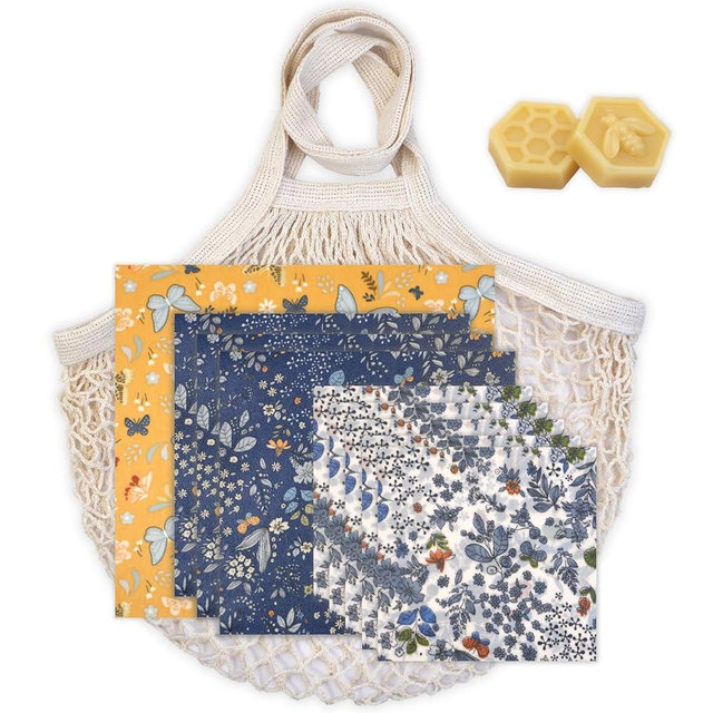 Reusable Beeswax Wrap, 9 Pack Beeswax Wraps for Food, Eco-Friendly Beeswax Food Wraps with Mesh Grocery Bag & 2 Beeswax Bars, Bread & Sandwich Wrap, Reusable Food Storage Wrap Set- Sustainable Gifts