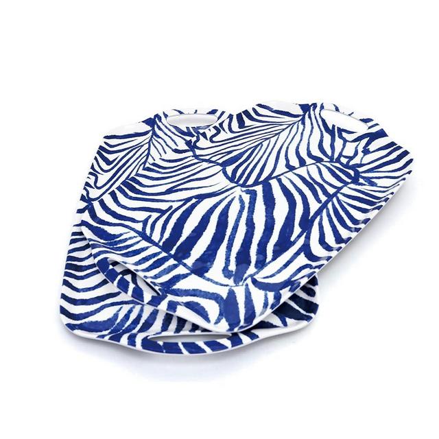 TP Serving Tray with Handles, Large Rectangle Melamine Serving Platter Set of 2, Blue&White