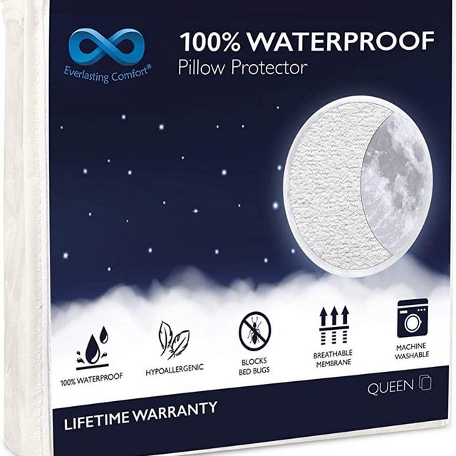 Everlasting Comfort Waterproof Pillow Protectors - Set of 2, Queen Size - Hypoallergenic Pillow Covers - Breathable Membrane