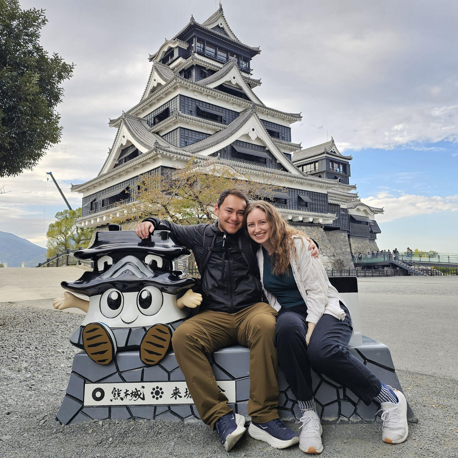 Posing with the mascot of the Kumamoto Castle on our second trip to Japan