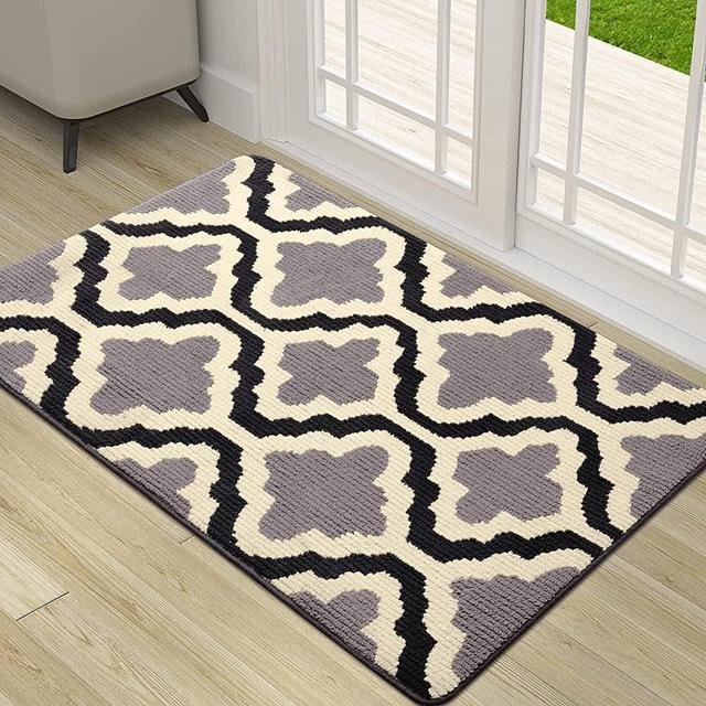Kitinjoy Indoor Door Mat, 24x36 Front Door Mat, Non-Slip Absorbent Resist Dirt Entrance Rug, Machine Washable Low-Profile Inside Floor Mat Door Rugs for Entryway Home Decor, Grey