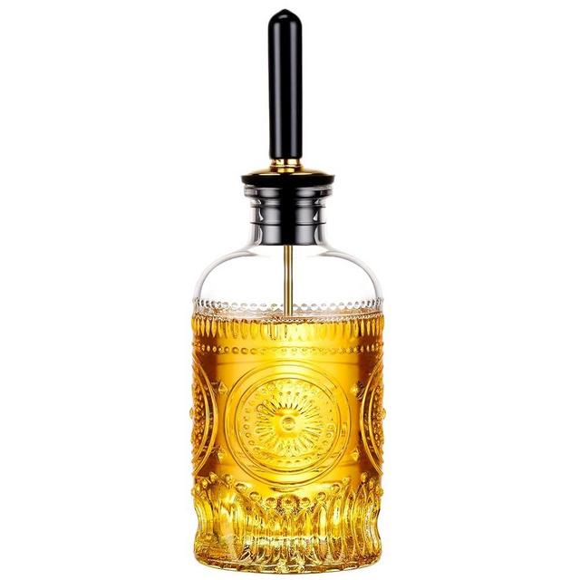 Baalaka Glass Oil Bottles 7OZ, Olive Oil Dispenser Bottle for Kitchen with Metal Spout, Elegant Glass Cooking Dispenser for Kitchen