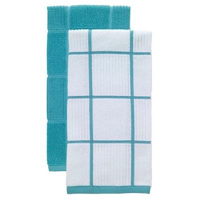 2pk Parquet Kitchen Towels Teal - T-Fal