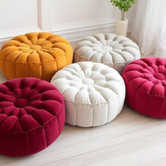 Round Velvet Floor Pouf French cushions Pouf / Luxury Velvet floor cushion or window Seat / Quilted Cushions/Cushion Velvet Cushion