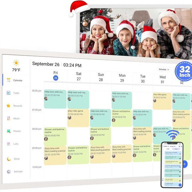 Smart Digital Calendar & Chore Chart for Family Schedules – 32 Inch Smart Touchscreen Interactive Display, Dual-WiFi, Auto-Sync Google iCloud Outlook Calendars, Selectable Reminders, Wall Mountable