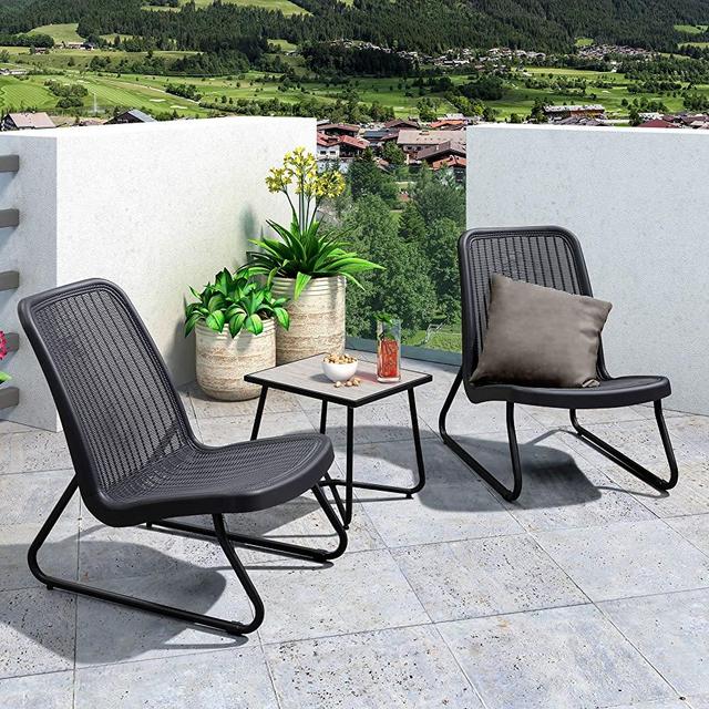 PURPLE LEAF 3 Pieces Patio Bistro Set with Weather Resistant Steel Frame and Square Table Conversation Set, Cushions Included,Grey