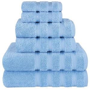 American Soft Linen Luxury 6 Piece Towel Set, 2 Bath Towels 2 Hand Towel 2 Washcloths, 600 GSM 100% Cotton Turkish Towels for Bathroom, Sky Blue Towel Sets