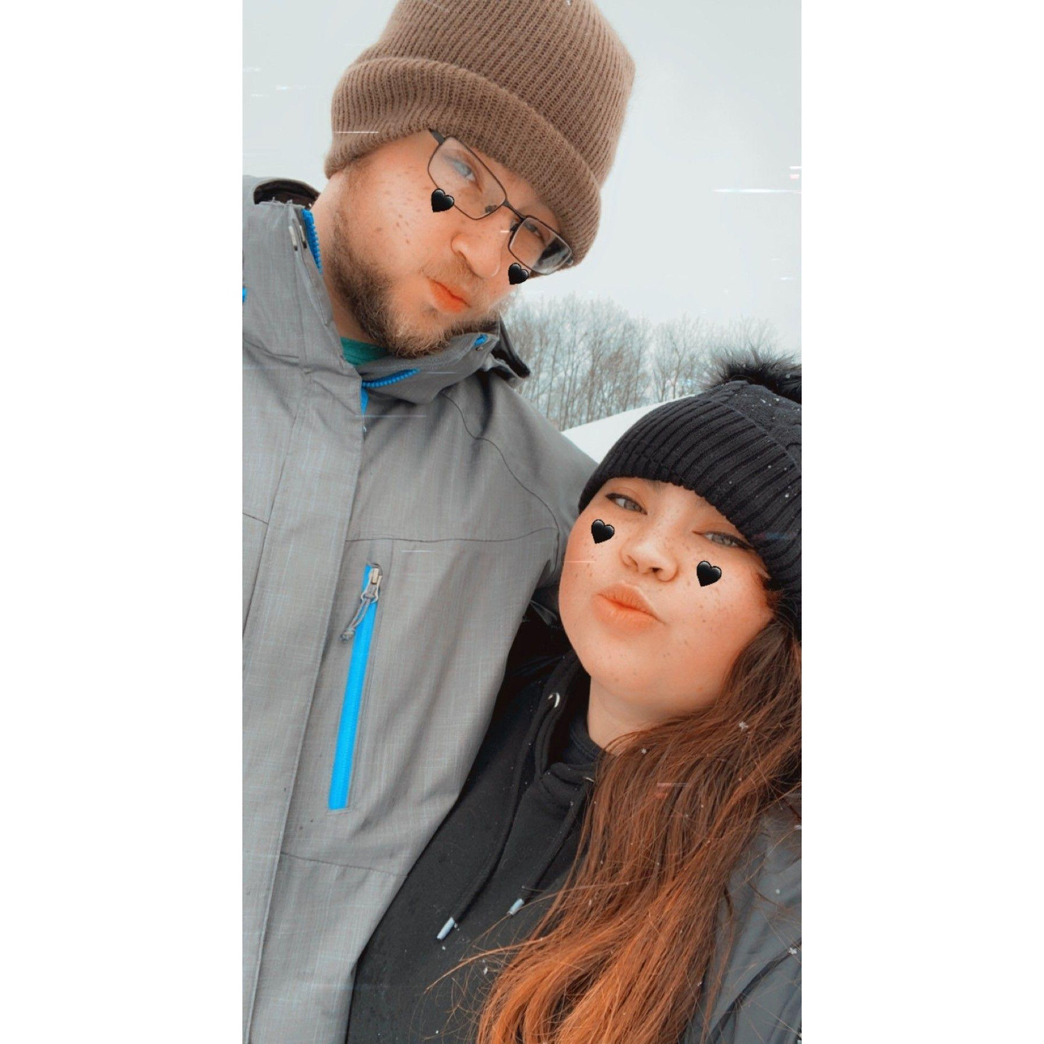 Our first time together in the Michigan snow!
