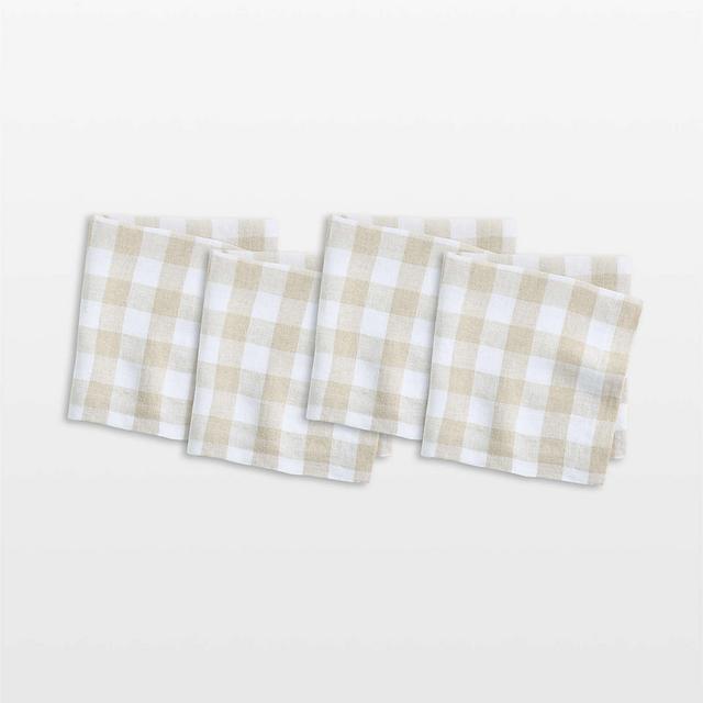 Marin White and Natural Buffalo Check EUROPEAN FLAX®-Certified Linen Dinner Napkins, Set of 4