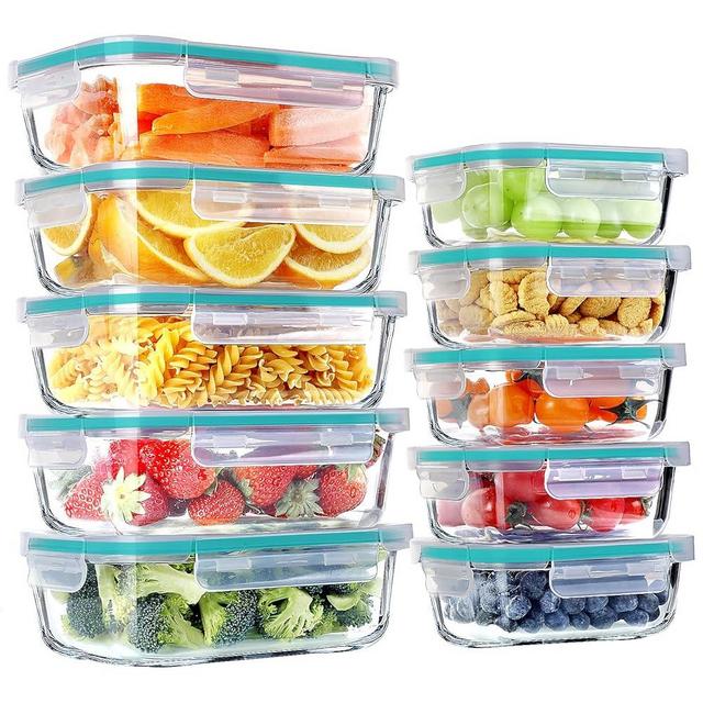 BAYZZ 10 Packs Glass Food Storage Containers with Lids, Glass Meal Prep Containers, Airtight Glass Lunch Containers, Leakproof, Freezer, Oven, Microwave & Dishwasher Friendly, Green