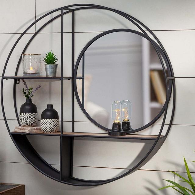 Round Wall Shelf With Mirror
