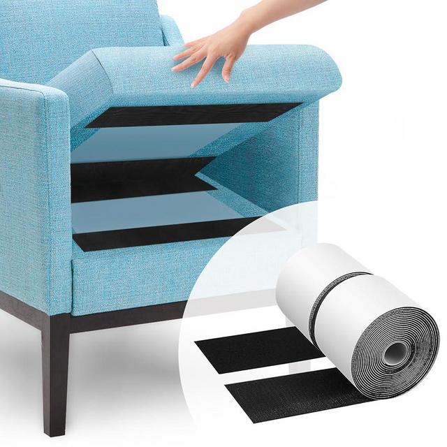4.4''×16.5 Feet Black Heavy Duty Hook and Loop Tape Adhesive, Keep Couch Cushions from Sliding or Blowing at Outdoor, Picture Wall Hanging, No Punching Wall Mounting, Keep Your Carpet Rugs in Place