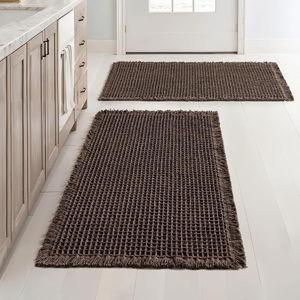 MIULEE Set of 2 Waffle Bathroom Rugs, Boho Bath Rugs Non Slip Washable, Super Absorbent Bath Mats, Ultra Soft Rubber Backed Shower Mats for Bathroom Floor, Tub and Shower, Chocolate, 18x30 Inch