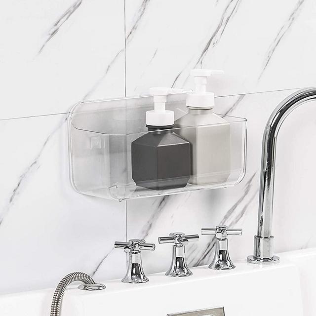 Ettori Bathroom Shower Organizer Basket Wall Mounted Adhesive Shower Caddy Organizer Storage for Kitchen and Bathroom – Transparent Plastic