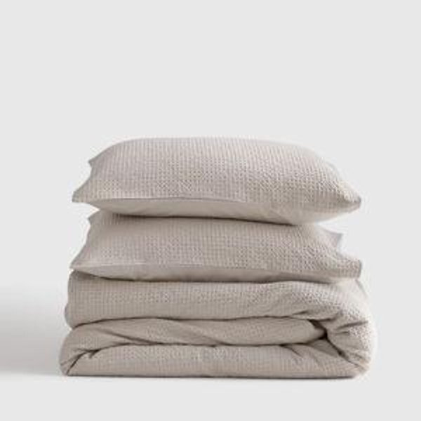 Organic Luxe Waffle Duvet Cover Set - Sand Full/Queen