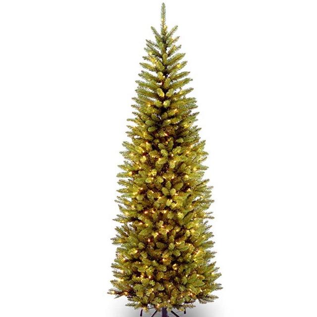 National Tree Company Artificial Pre-Lit Slim Christmas Tree, Green, Kingswood Fir, White Lights, Includes Stand, 6.5 Feet