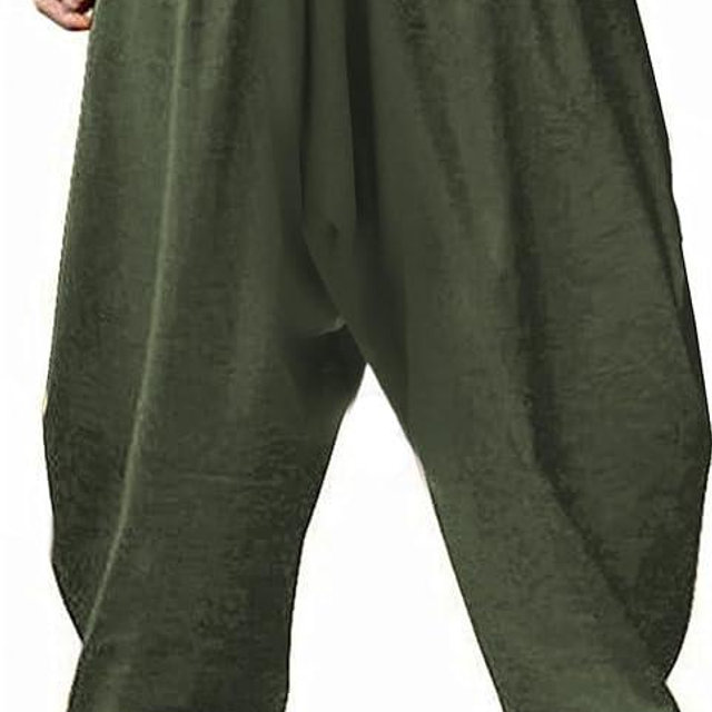perdontoo Mens Harem Pants Casual Drawstring Aladdin Hippie Cotton Drop Crotch Trouser