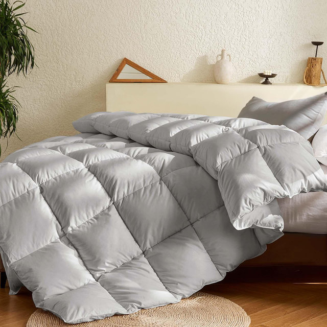 Inhand Goose Feather Down Fiber Comforter Queen Size - 100% Gray Cotton Duvet Insert - Hotel Luxury Hypoallergenic Bedding Comforter All Season