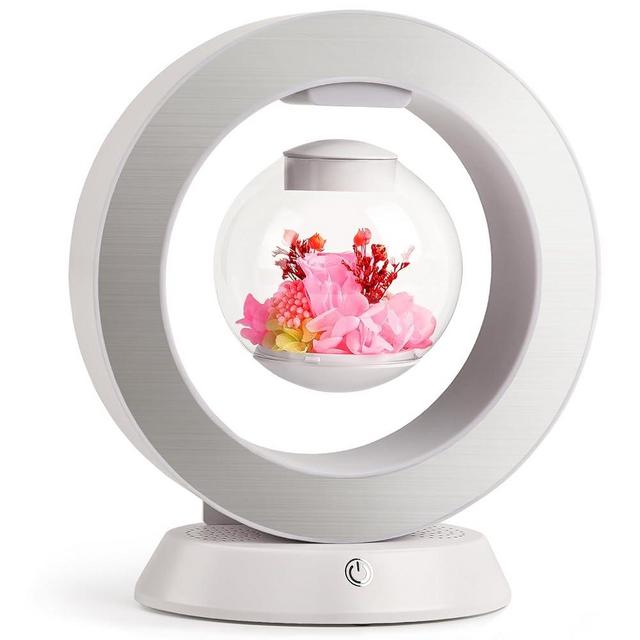 LoveLin Magnetic Levitation Circle Table Lamp with Bluetooth Speaker,5W Led Night Light,Three Variable Color,Automatic Rotating Preserved Flowers Creative Gifts Home Office Ornament Rotundity Layout