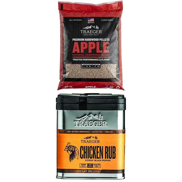Traeger Grills Apple 100% All-Natural Hardwood Pellets for Grill, Smoke, Bake, Roast, Braise and BBQ, 20 lb. Bag + Chicken Rub with Citrus and Black Pepper
