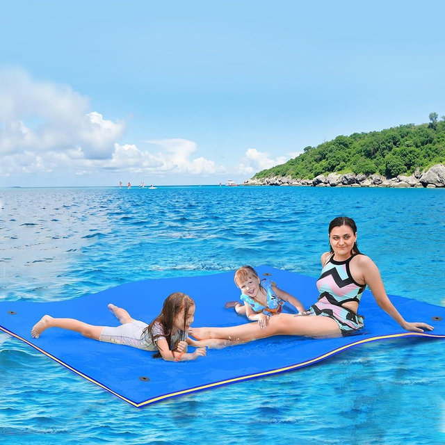 WARMOUNTS Lily Pad Floating Mat, 7/8/9/13/15.5 FT Floating Mat, 3-Layer Tear-Resistant XPE Foam Floating Water Mat with 16.4' Elastic Bungee Tethers for Lake, Pool, River, Ocean, Boat, Beach